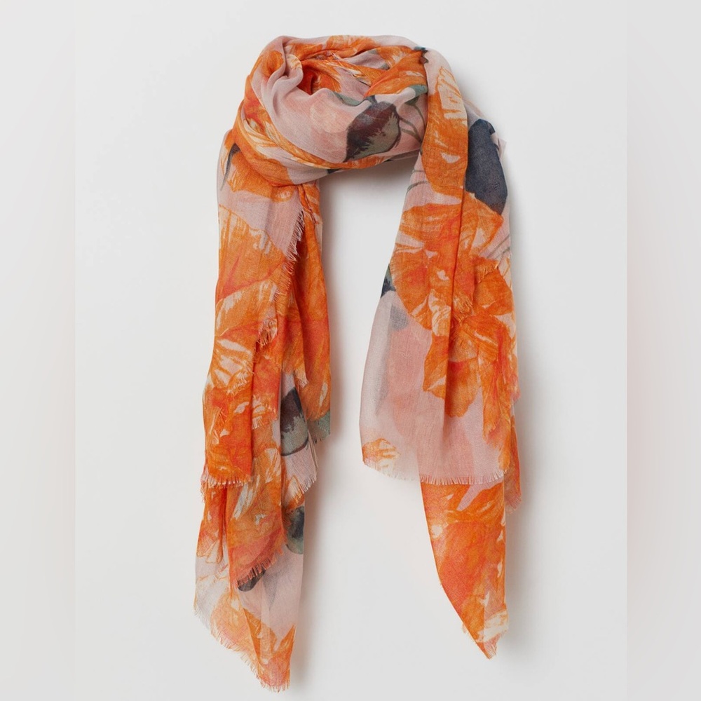 H&M Airy Floral Orange Scarf